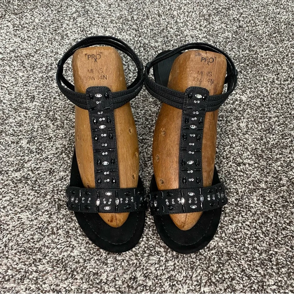 East 5th Finley Black Wedge Heels with Beads‎ Woman's Size 11